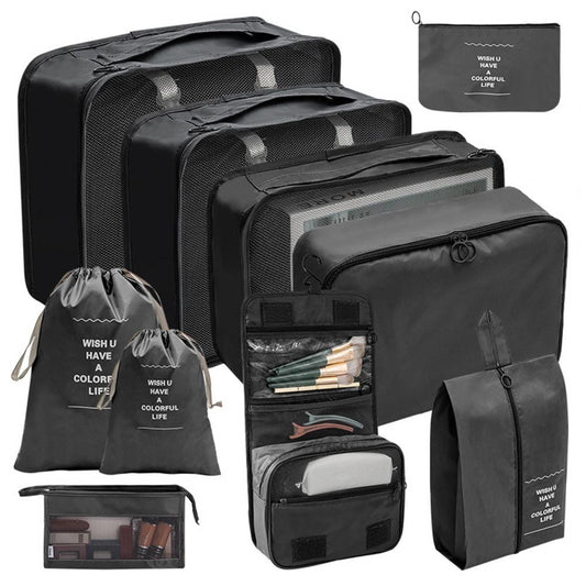 Set de 10 organisateurs de valise noirs en vue d'ensemble