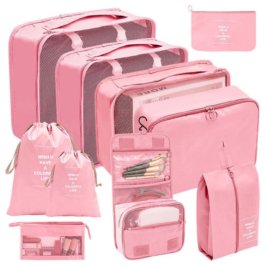 Set de 10 organisateurs de valise roses en vue d'ensemble