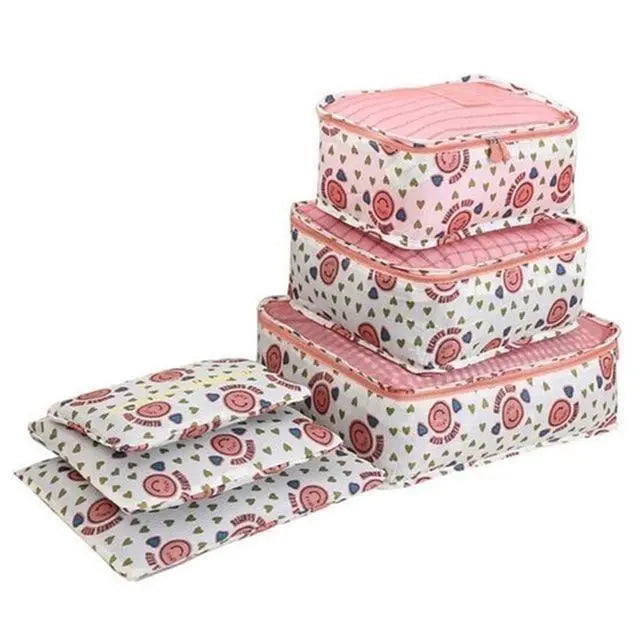Set de 6 pochettes roses en nylon avec motif smiley