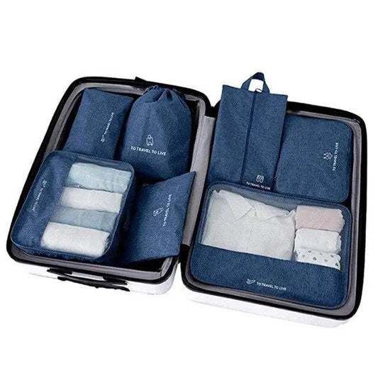 Set de 7 pochettes de rangement bleu marine en nylon imperméable