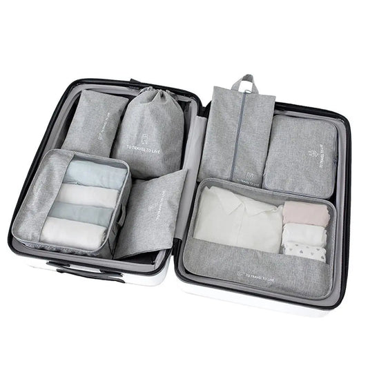 Ensemble de 7 organisateurs de valise gris en nylon imperméable
