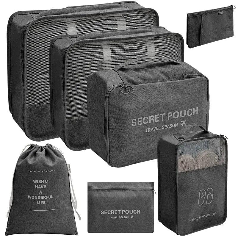 Ensemble noir de 7 pochettes pour valise bien organisée