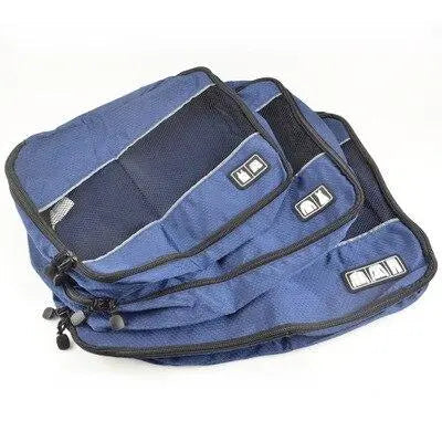 Trois pochettes de rangement bleu marine en nylon pour valise