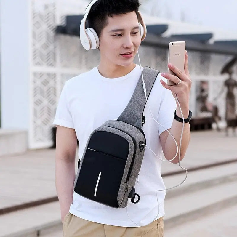 Sac à bandoulière avec port USB intégré et tissu oxford