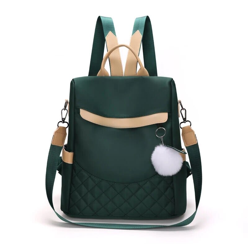 Sac à dos antivol vert pour femme, compartiment sécurisé