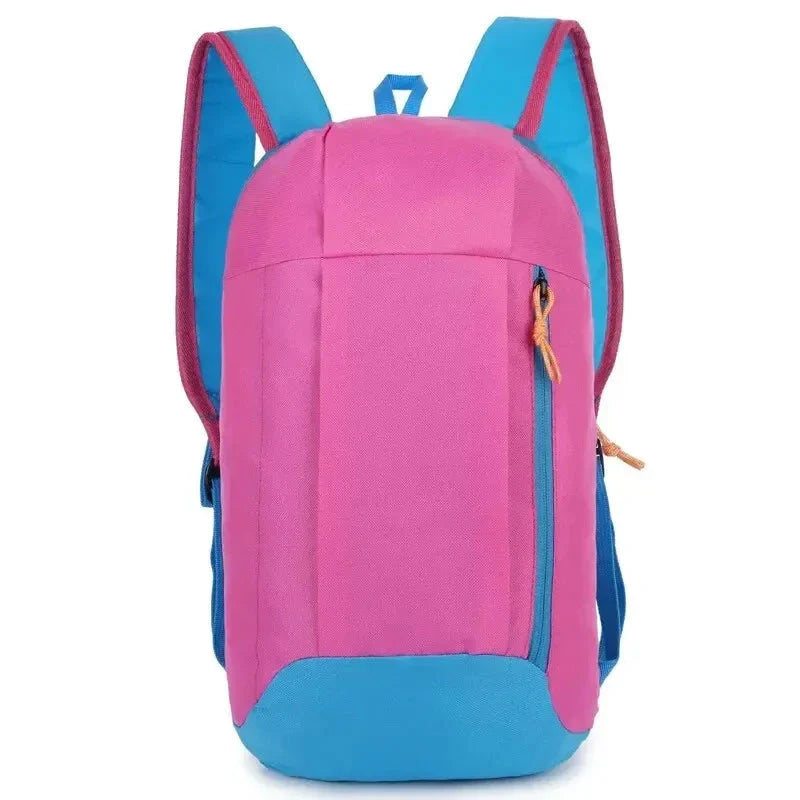 Sac à dos rose et bleu, détails des poches avant