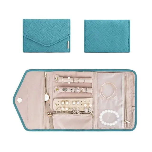 Pochette à bijoux en tissu coloré turquoise