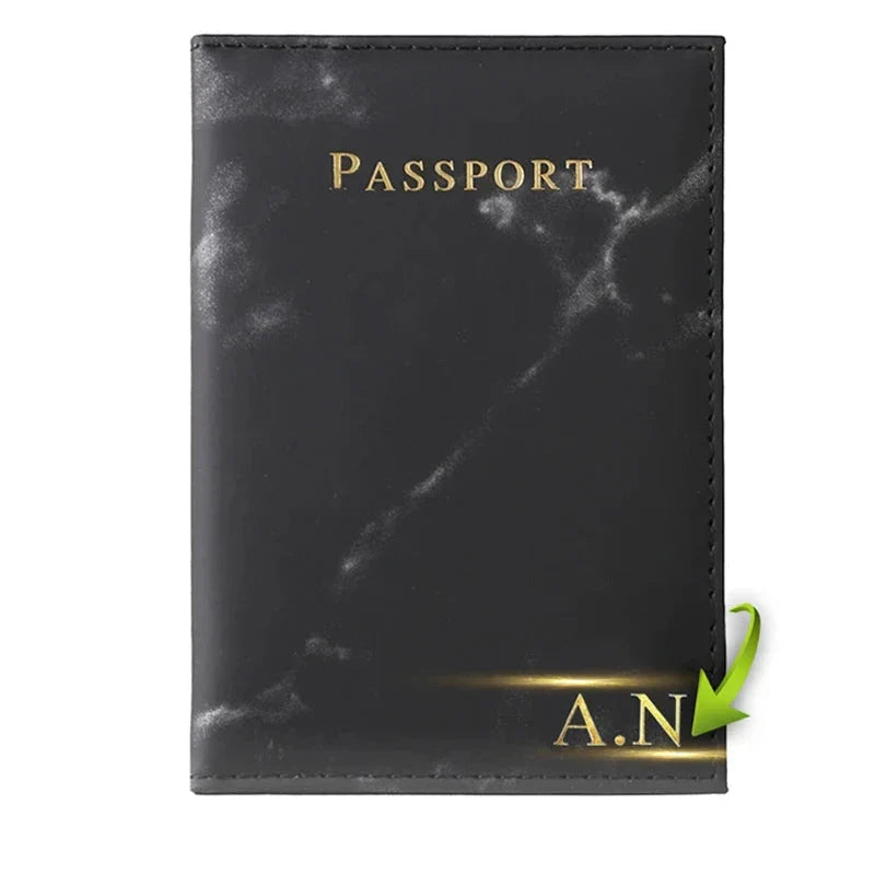 Pochette passeport marbrée ouverte, montrant l'intérieur