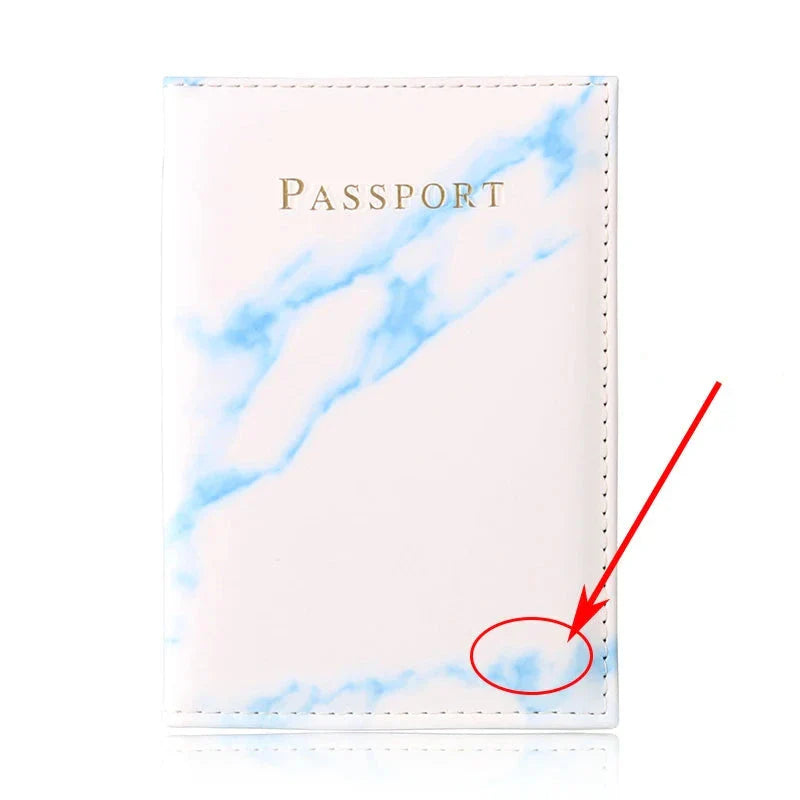 Pochette passeport bleue marbrée, vue de face