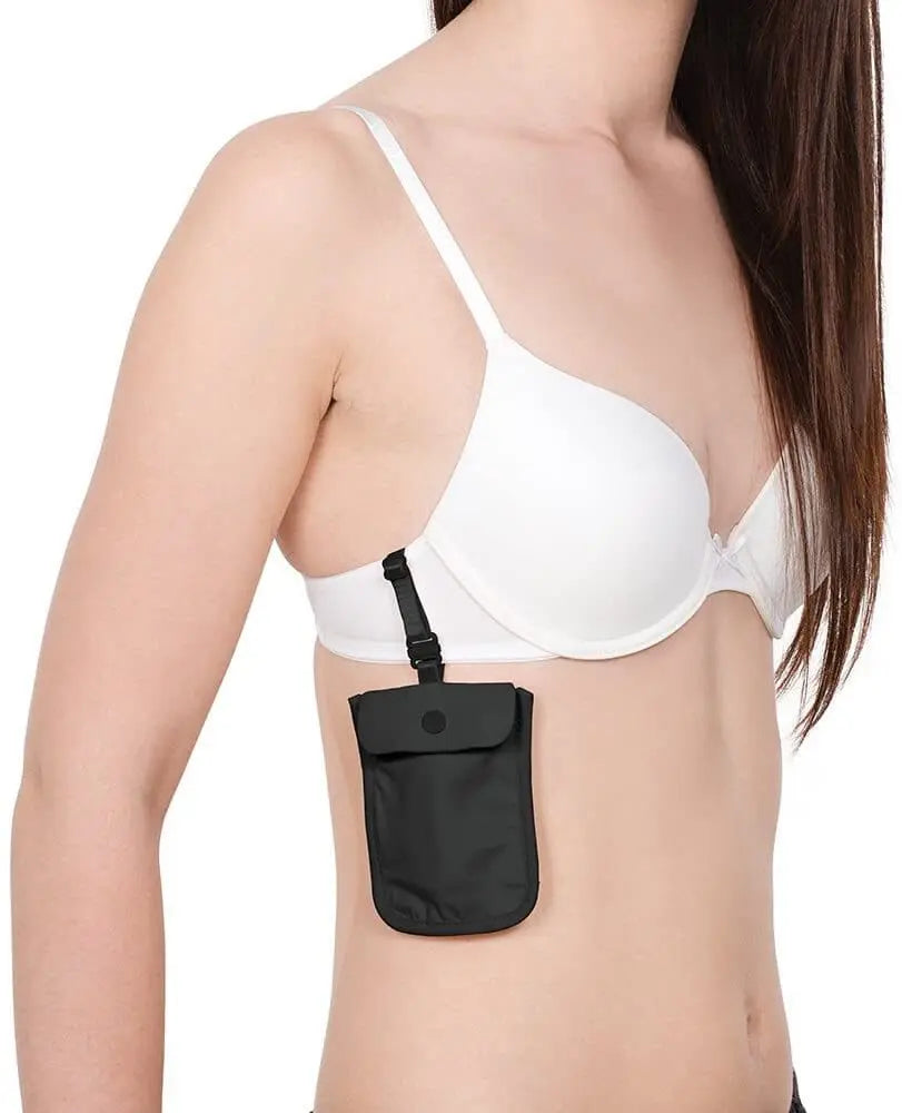 Pochette noire discrète pour soutien-gorge, vue de côté