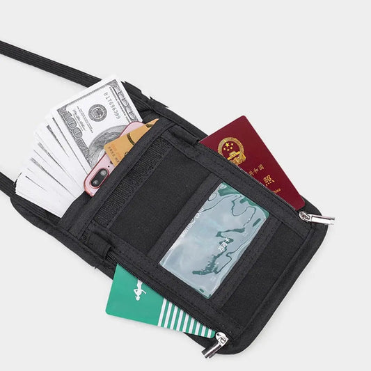 Pochette grise avec plusieurs compartiments visibles