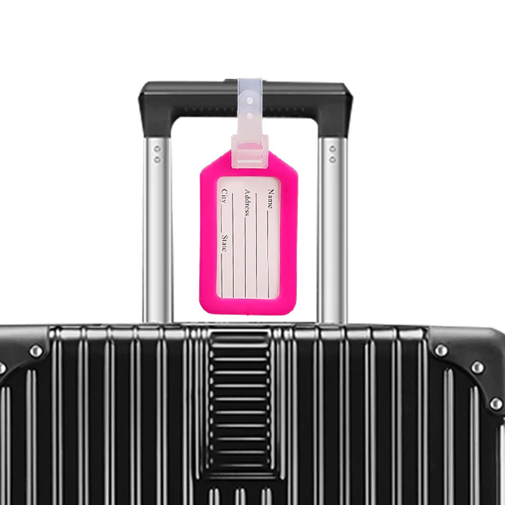 Étiquette de valise en plastique bleu vif avec carte d'adresse
