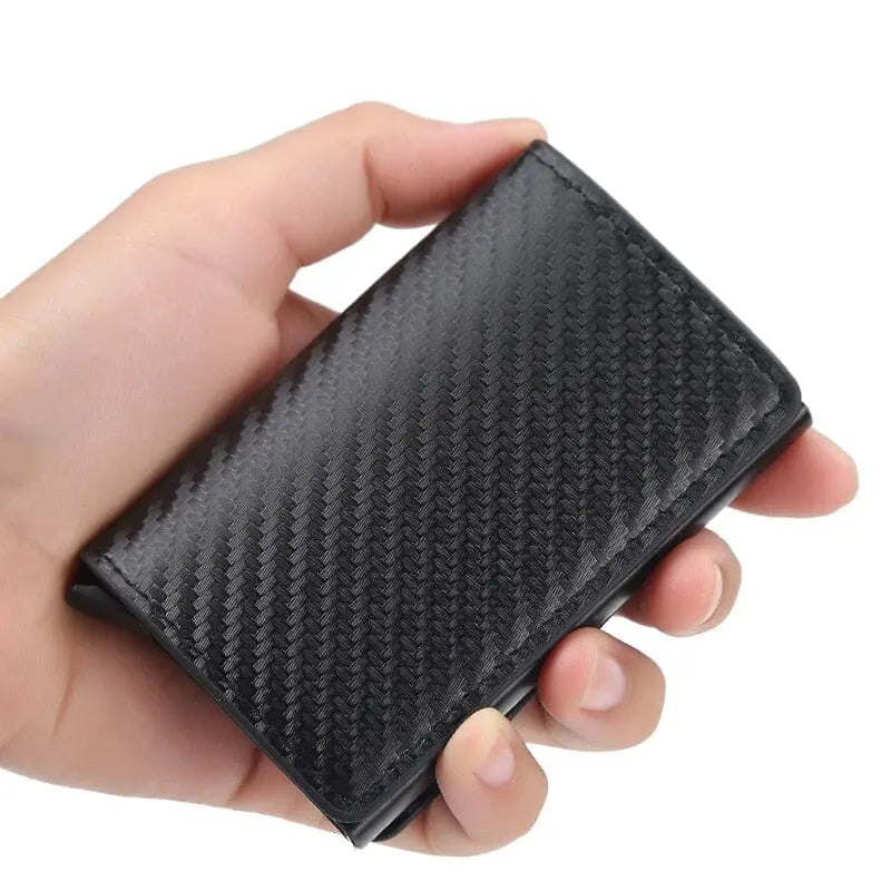 Porte-cartes en PU motif carbone avec fentes visibles