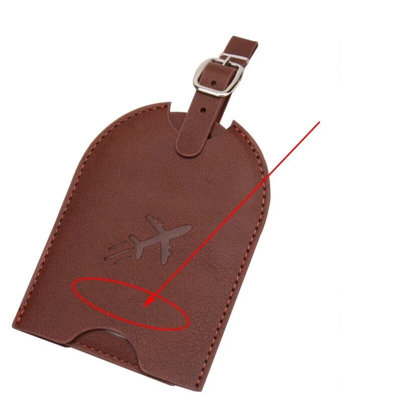 Porte-étiquette marron en matière PU pour valise
