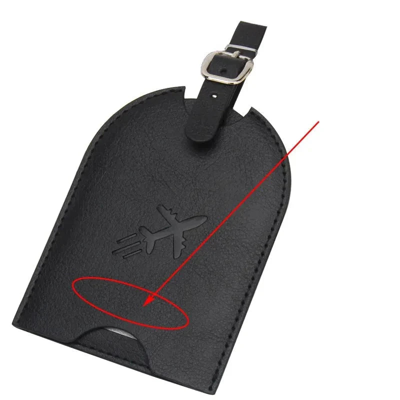 Étiquette de bagage noire avec boucle de fixation