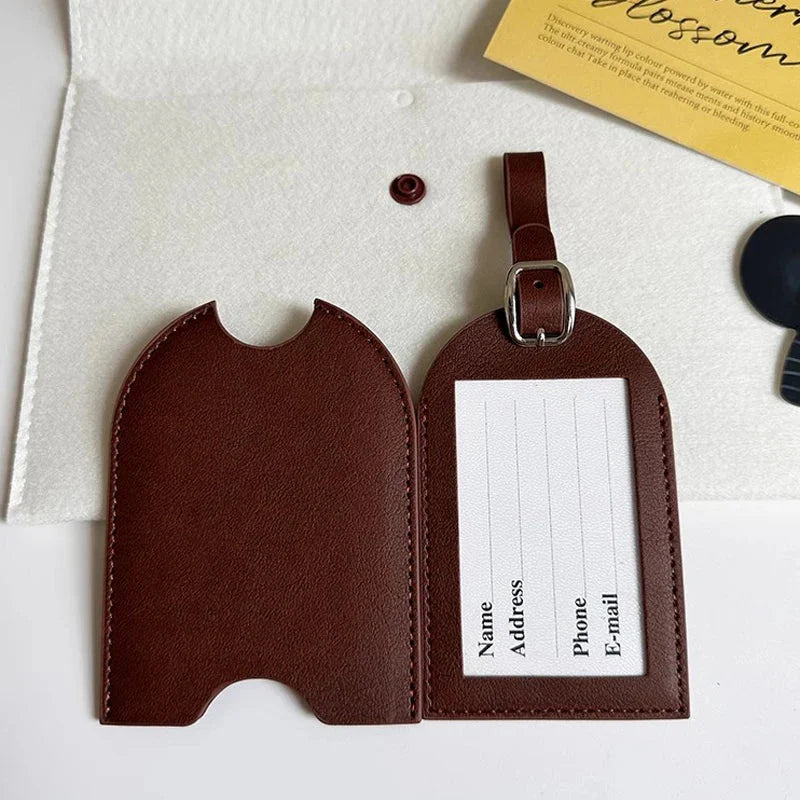 Étiquette marron chic en PU, idéale pour voyages