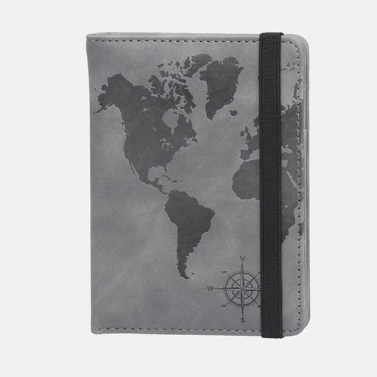 Portefeuille gris anti-RFID avec motif carte du monde
