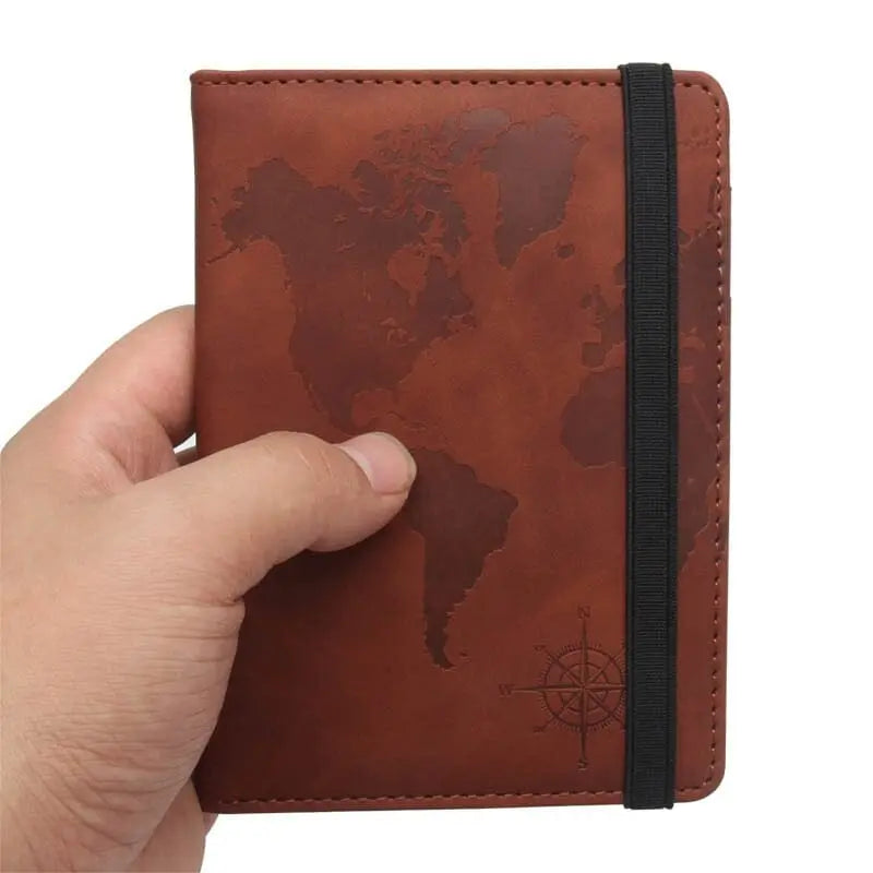Portefeuille marron avec protection RFID et carte du monde