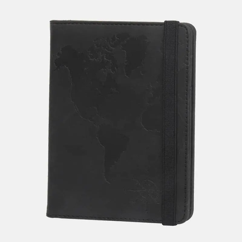 Étui noir pour passeport avec blocage RFID et design carte