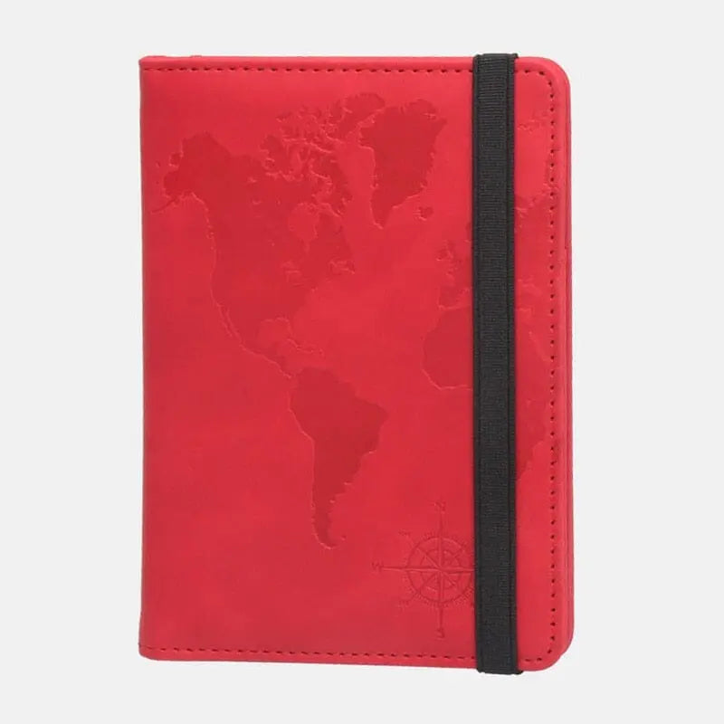Portefeuille rouge avec carte du monde et sécurité RFID