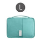 Portefeuille de voyage turquoise taille M, compartiments multiples visibles