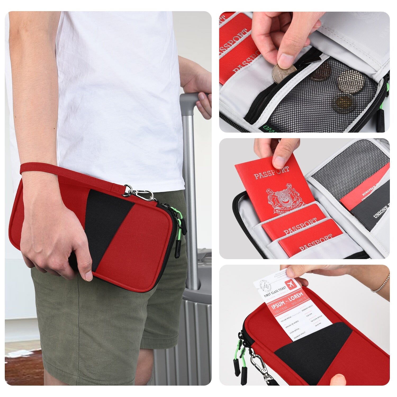 Portefeuille de voyage familial en couleur rouge