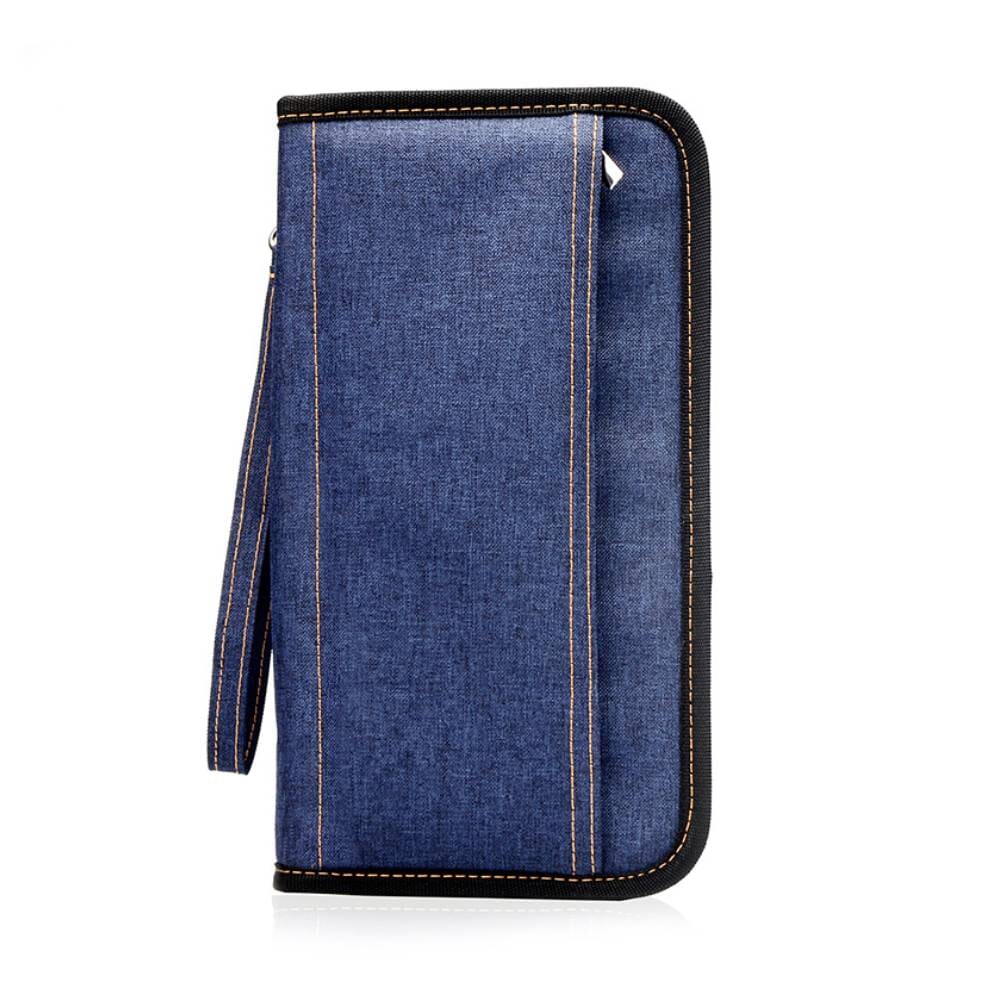 Portefeuille bleu avec sangle pour port autour du cou