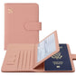 Portefeuille rose avec avion, ouvert pour montrer les emplacements