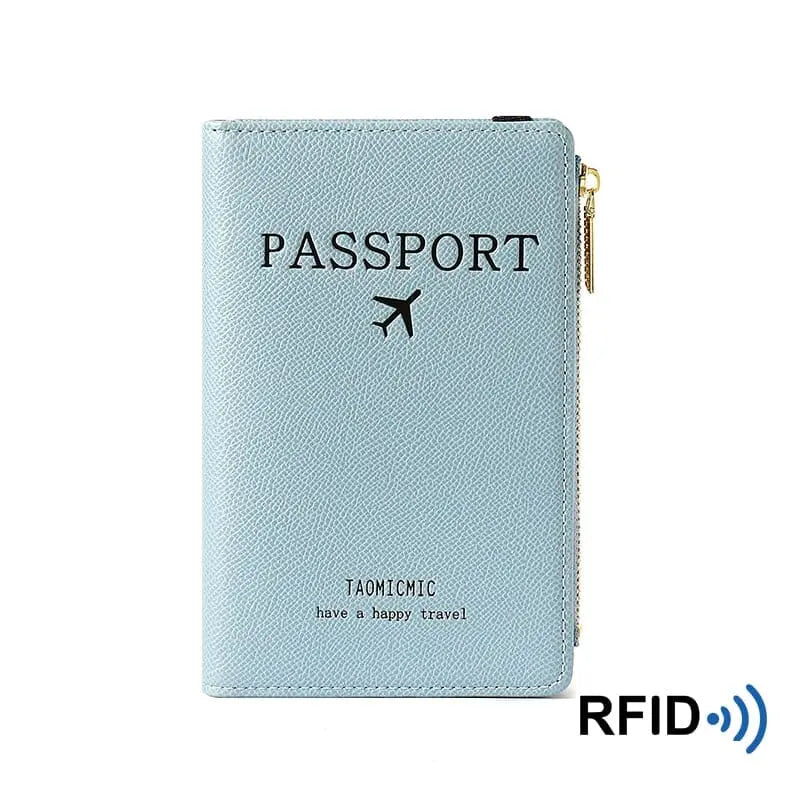 Portefeuille bleu avec compartiments sécurisés pour documents de voyage