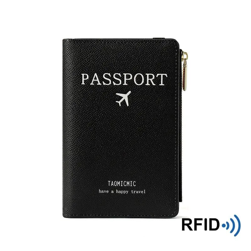 Portefeuille noir élégant avec protection RFID et espace pour passeport