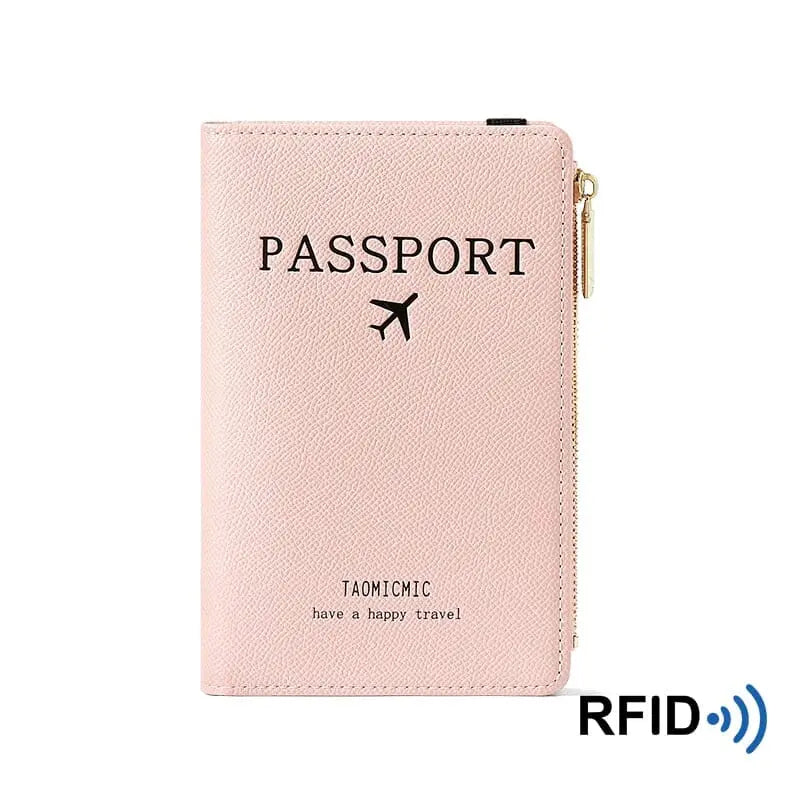 Portefeuille de voyage rose avec protection RFID et fermeture élastique