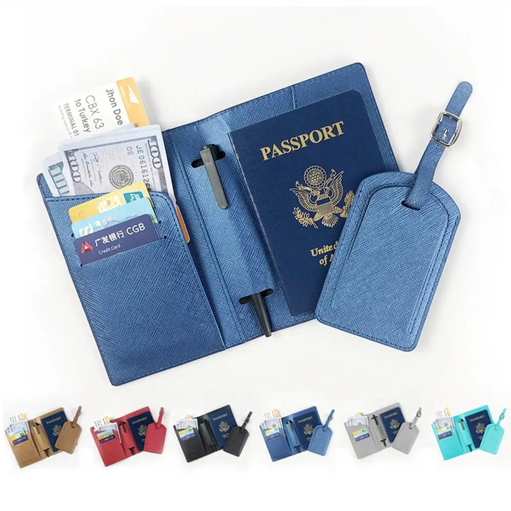 Ensemble étiquette valise et portefeuille voyage personnalisable en PU