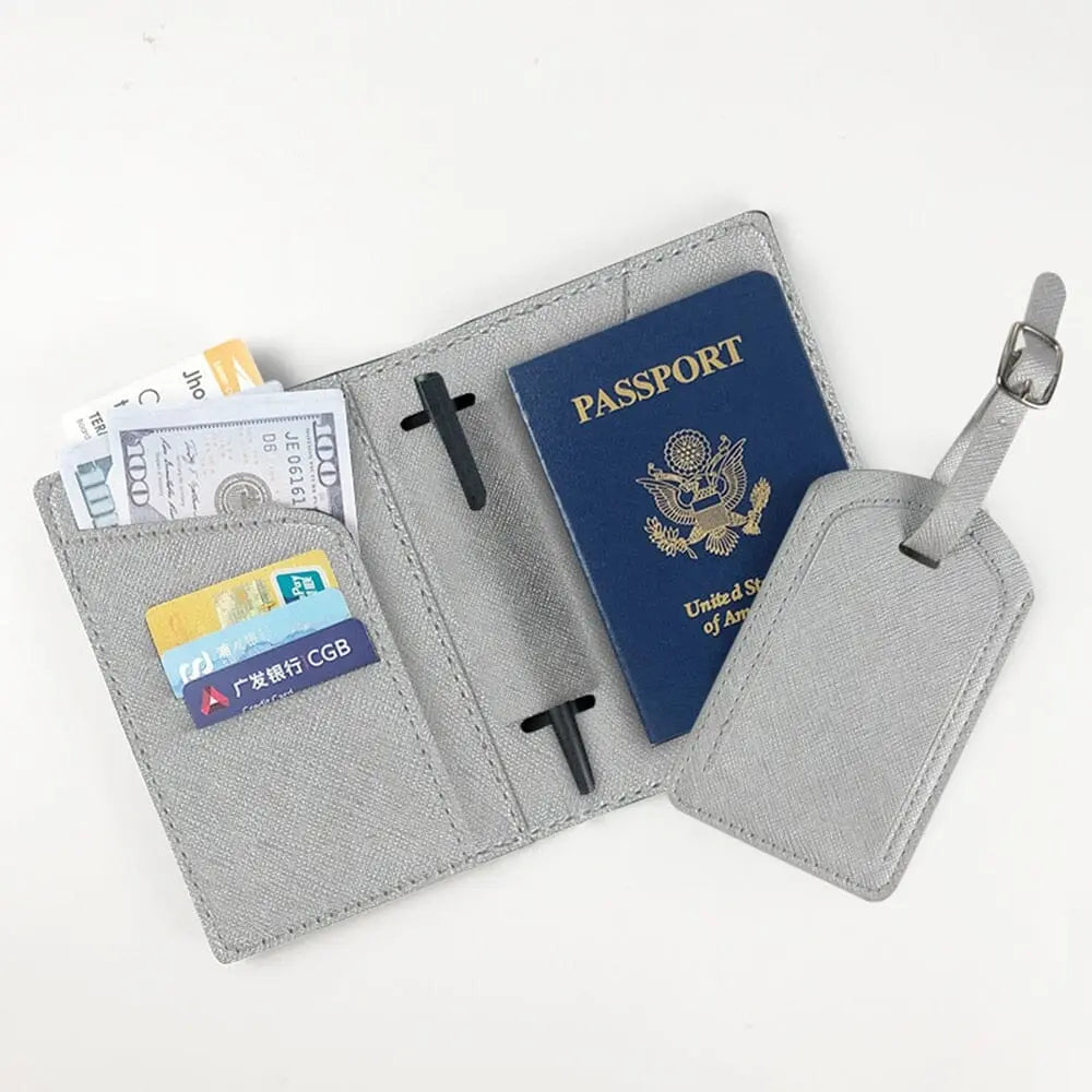 Ensemble argenté étiquette valise et portefeuille en PU