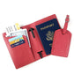 Version rouge de l'ensemble étiquette valise et portefeuille