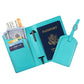 Version turquoise de l'étiquette valise et portefeuille assorti
