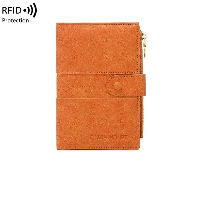 Portefeuille orange avec protection RFID et poches multiples