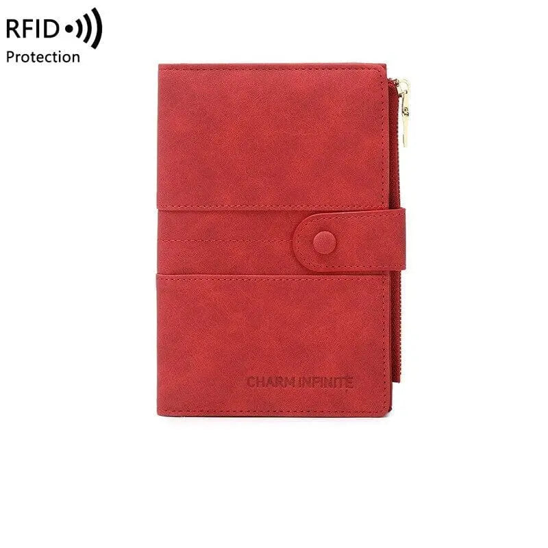 Portefeuille rouge avec plusieurs rangements pour documents