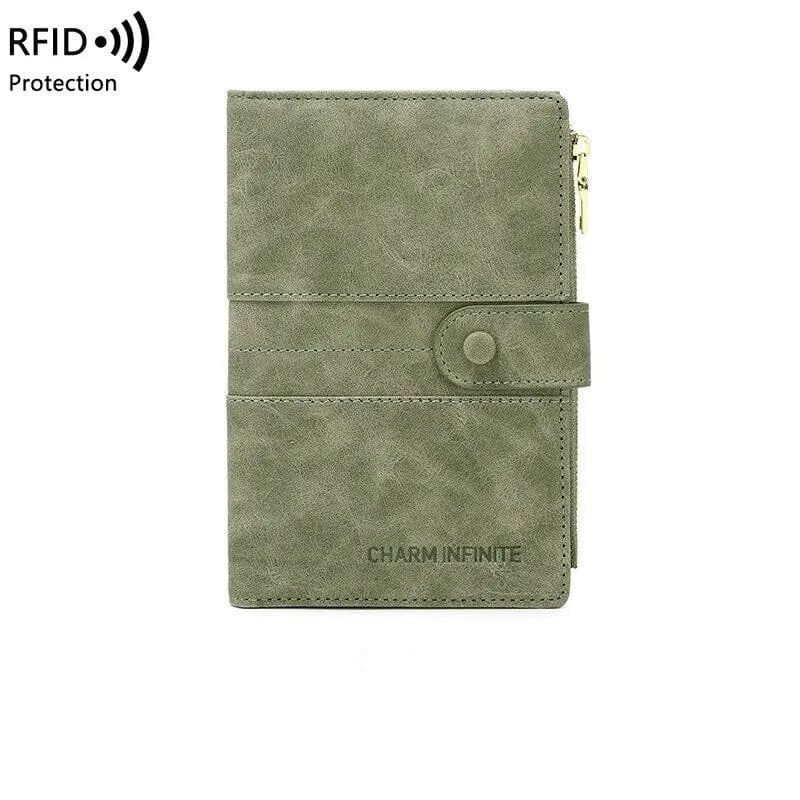 Portefeuille vert avec espace pour documents et cartes