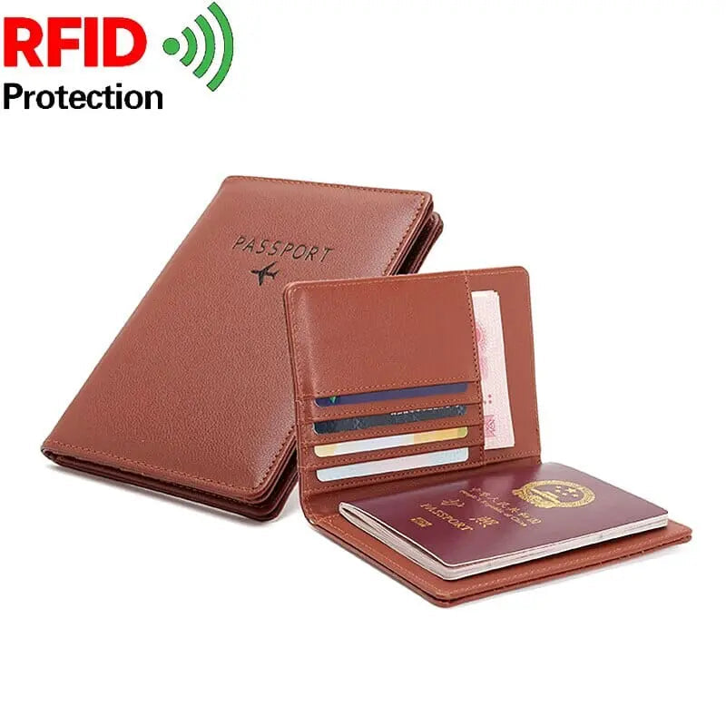Portefeuille marron pour passeport avec emplacements cartes