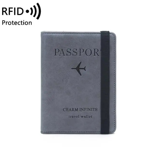 Étui gris avec protection RFID et multiples compartiments