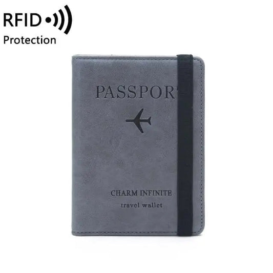 Étui gris avec protection RFID et multiples compartiments