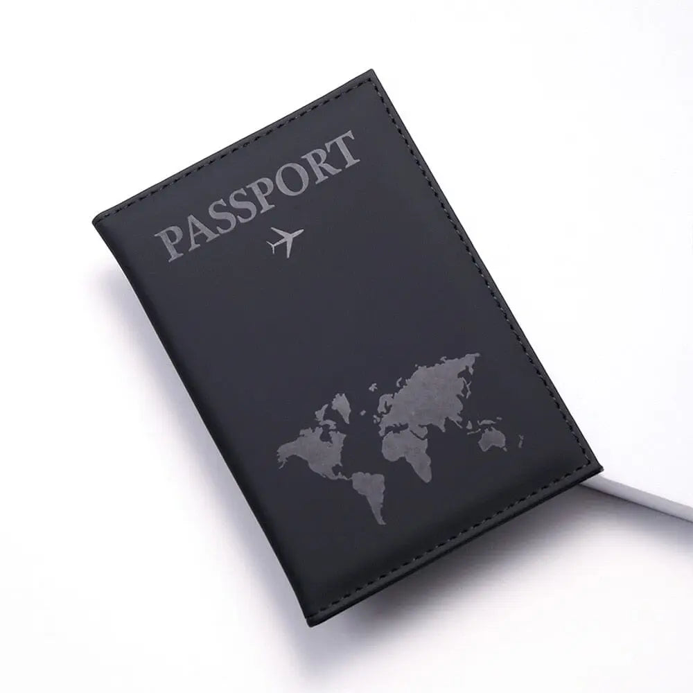 Protège-passeport noir avec texture en cuir synthétique