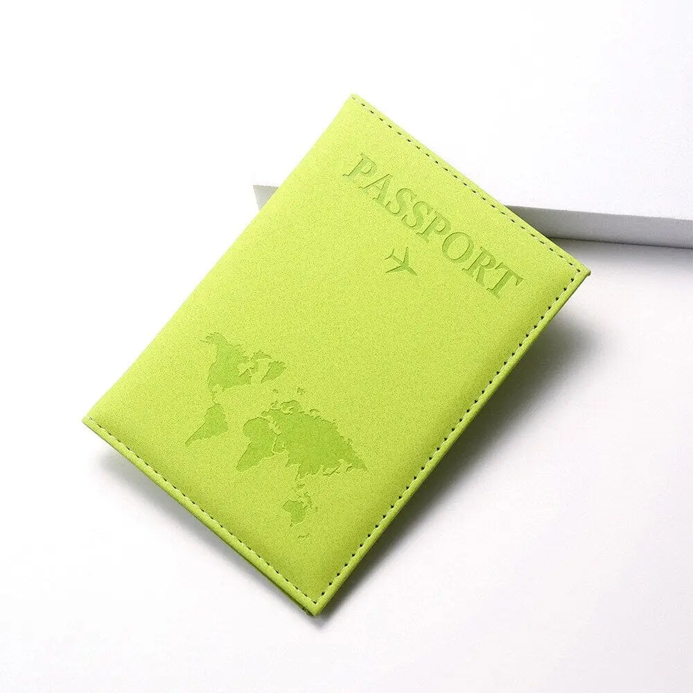 Protège-passeport vert clair avec design de carte du monde
