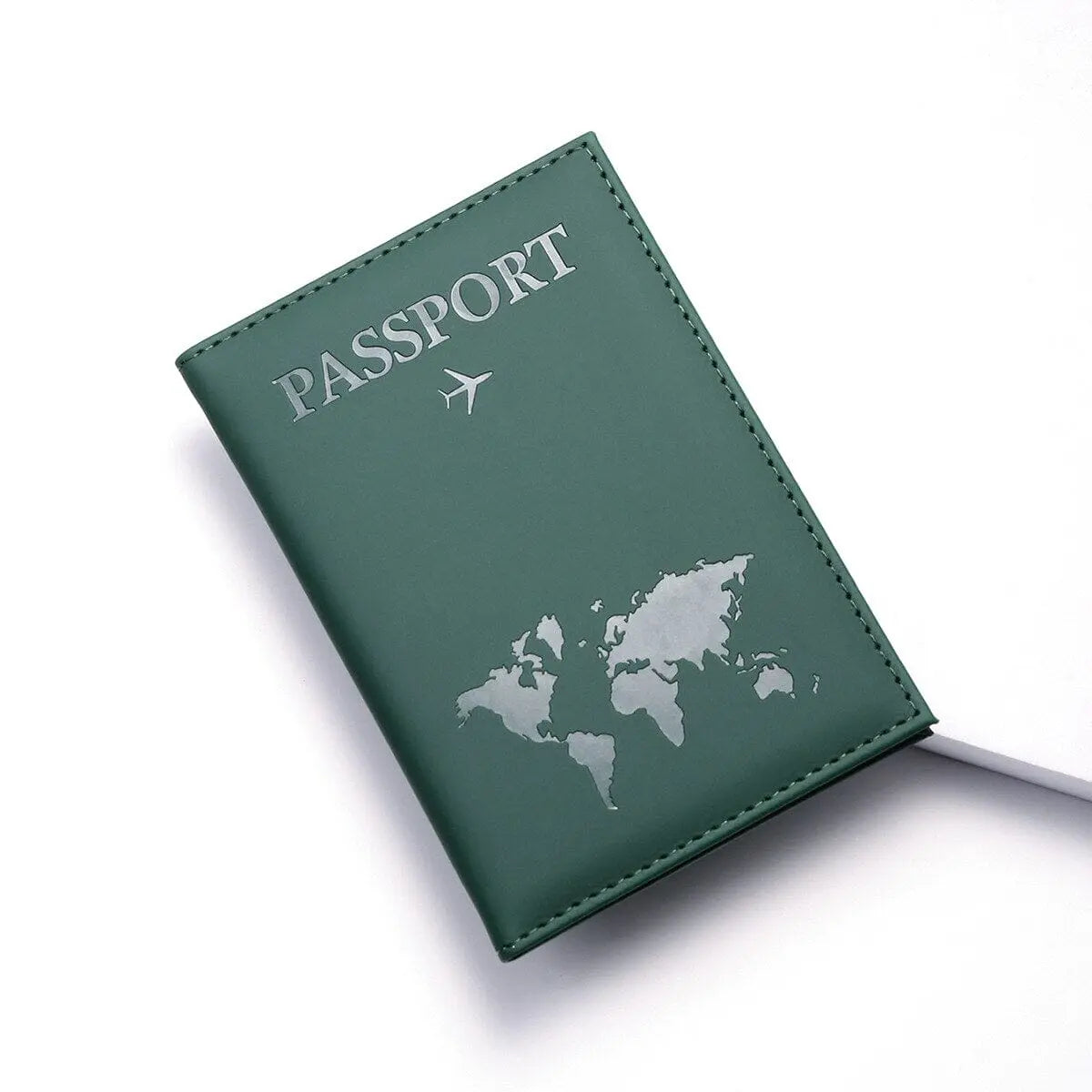 Étui vert foncé avec design de carte du monde
