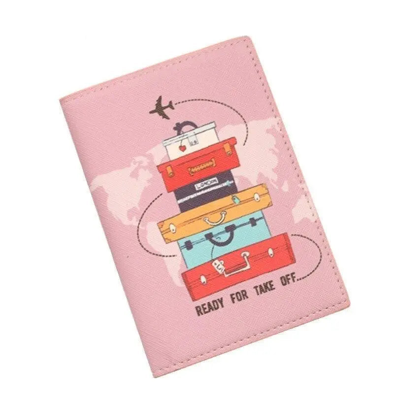 Protège-passeport rose avec motif voyage et avion
