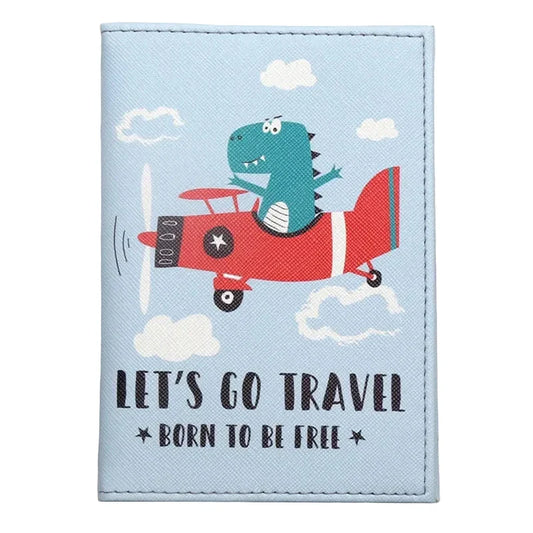 Protège-passeport bleu ciel pour enfant, motif dinosaure ludique