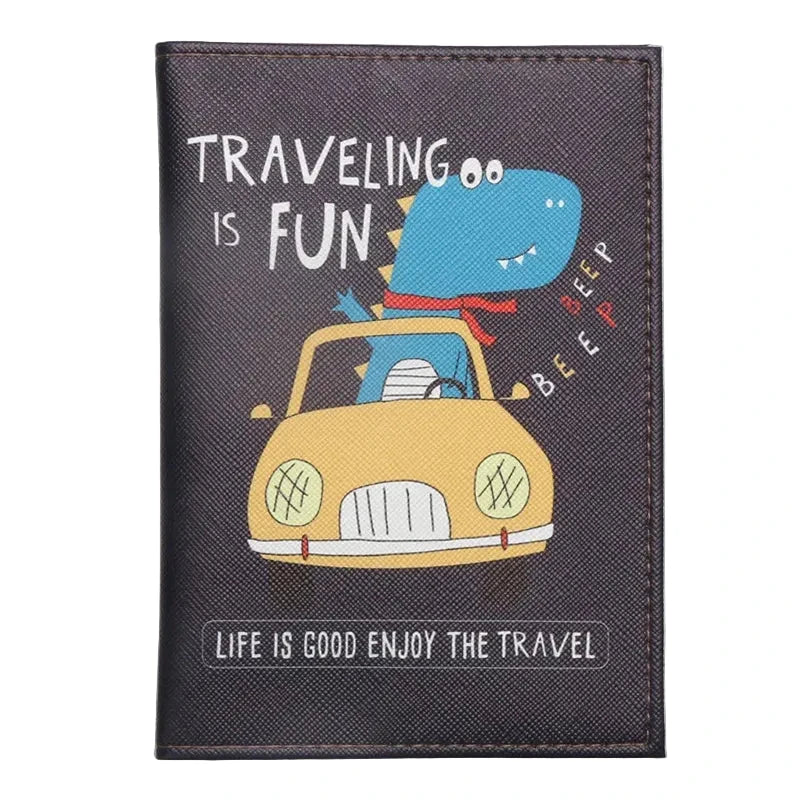 Protège-passeport enfant noir avec motif dinosaure coloré