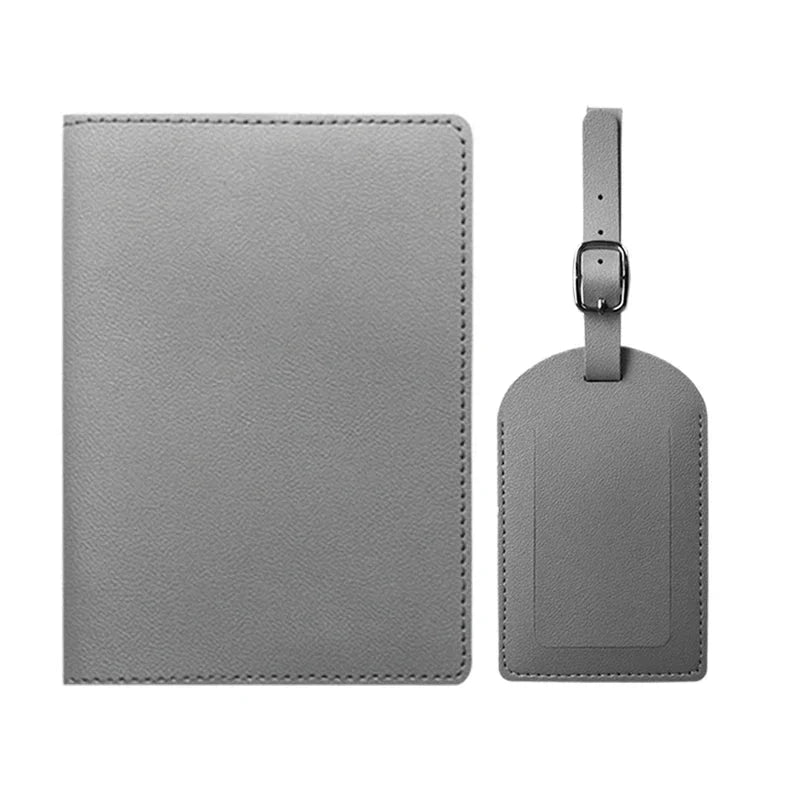 Ensemble gris avec protège passeport et étiquette valise personnalisables