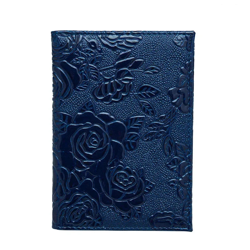 Protège-passeport bleu marine élégant avec texture florale