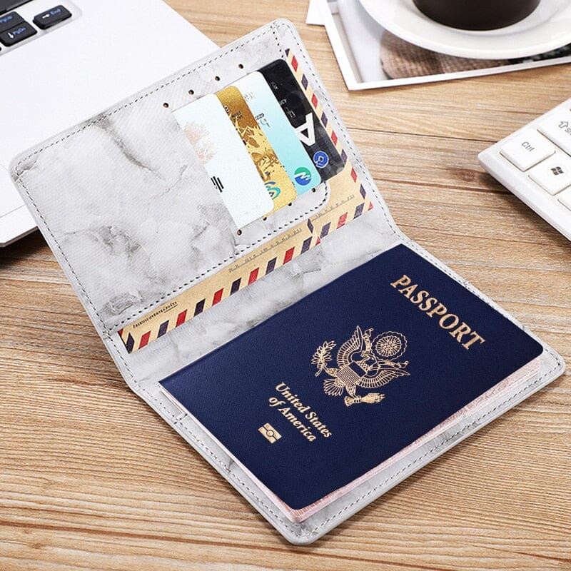 Protège passeport motif marbre avec gravure personnalisée